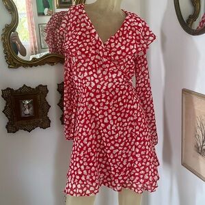 Free People Red and White Patterned Dress